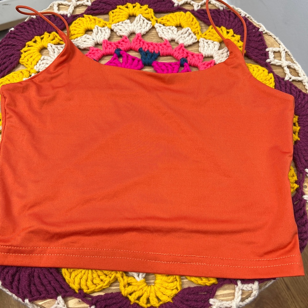 Orange lined crop cami longline bralette